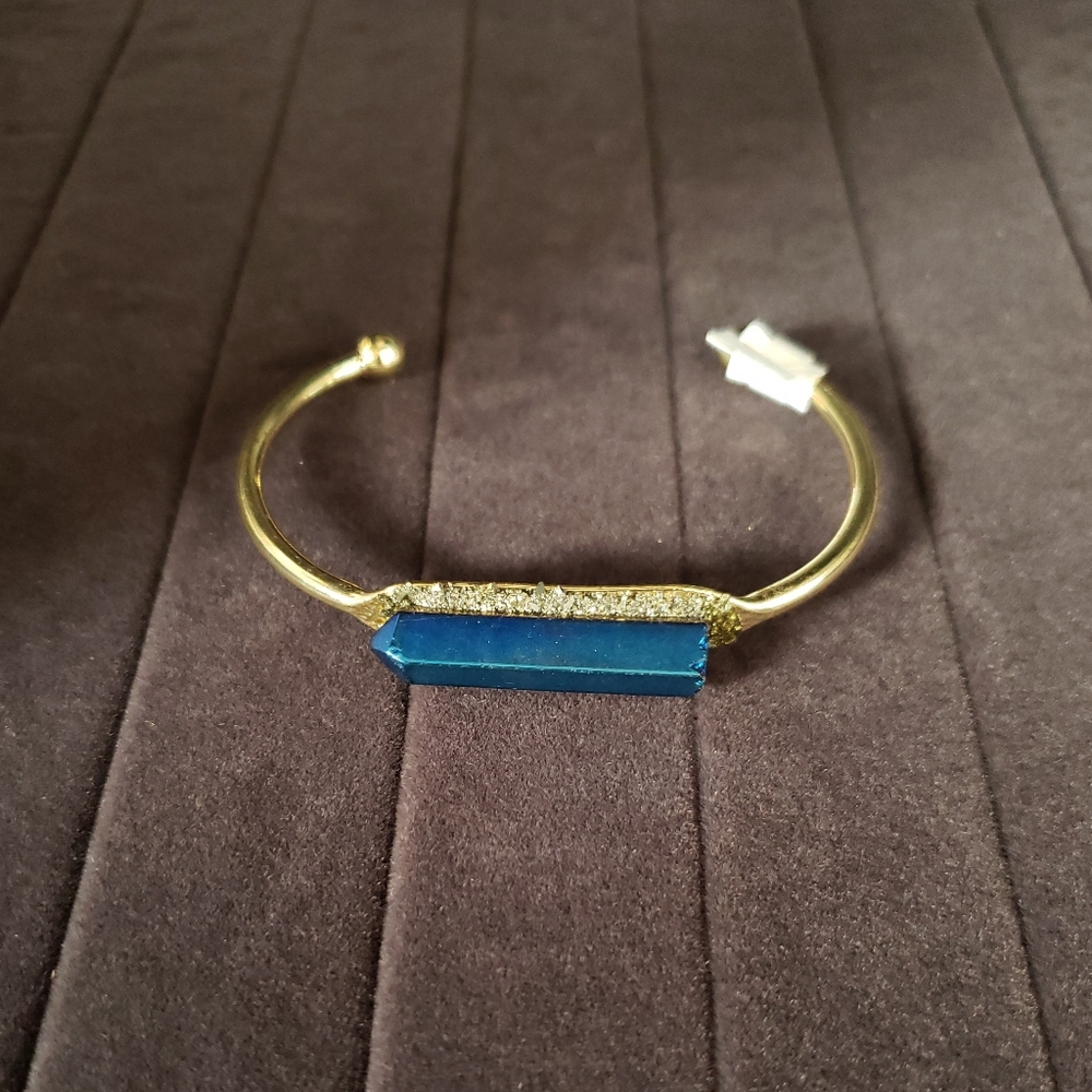 Aura Titanium Druzy Quartz Crystal Point Pyrite Bangle